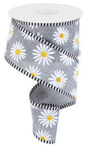 2.5"x10yd Daisy On Royal w/Stripes, New Grey/White/Yellow/Orange  MY16