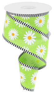 2.5"x10yd Daisy On Royal w/Stripes, Lime Green/White/Yellow/Orange  MY15