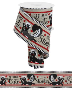 2.5"x10yd Valentine Skunks On Royal Burlap w/Border Stripes, Natural/Black/White/Red  MY27