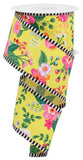 2.5"x10yd Graphic Florals w/Border Stripes, Yellow/Pink/Orange/Green/Blue  MY45D