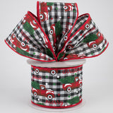 2.5"x10yd Christmas Trucks On Gingham, Black/White/Red/Green  B15