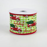 2.5"x10yd Christmas Trucks On Gingham, Bright Green/Red/Green  O37D
