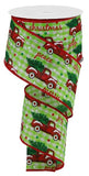 2.5"x10yd Christmas Trucks On Gingham, Bright Green/Red/Green  O37D