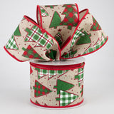 2.5"x10yd Plaid Trees On Royal, Light Natural/Red/Emerald/White  FF50