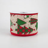 2.5"x10yd Plaid Trees On Royal, Light Natural/Red/Emerald/White  FF50
