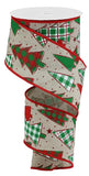 2.5"x10yd Plaid Trees On Royal, Light Natural/Red/Emerald/White  FF50