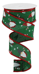 1.5"x10yd Christmas Gnomes On Royal Burlap, Emerald Green/Red/White  G38