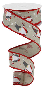1.5"x10yd Christmas Gnomes On Royal Burlap, Light Natural/Red/White  G39