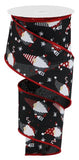 2.5"x10yd Christmas Gnomes On Royal Burlap, Black/Red/White  OC29