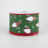 2.5"x10yd Christmas Gnomes On Royal Burlap, Emerald Green/Red/White  N22