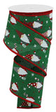 2.5"x10yd Christmas Gnomes On Royal Burlap, Emerald Green/Red/White  N22