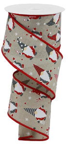 2.5"x10yd Christmas Gnomes On Royal Burlap, Light Natural/Red/White/Grey  N17