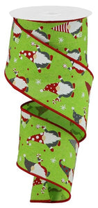 2.5"x10yd Christmas Gnomes On Royal Burlap, Lime Green/Red/White  N22