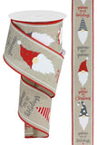 2.5"x10yd Christmas Gnomes On Royal Burlap, Light Natural/Red/White  G1