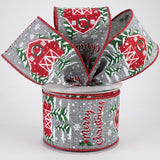 2.5"x10yd Christmas Barn On Royal Burlap , Grey/Red/White/Green  O19