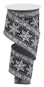 2.5"x10yd Snowflakes On Check, Grey/Black/White  B35