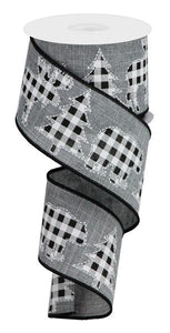 2.5"x10yd Check/Bear/Moose/Trees On Royal, Dark Grey/White/Black  FF26