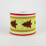 2.5"x10yd Christmas Tree On Royal Burlap w/Check Stripes, Lime/Red/Black  G30