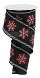 2.5"x10yd Snowflakes w/Stripes, Black/White/Red Glitter  SE2