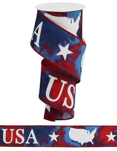 2.5"x10yd Patriotic Symbols/Watercolor On Royal, White Glitter/Red/Blue  J3