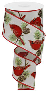 2.5"x10yd Cardinal On Branch, Cream/Red/Green  J14