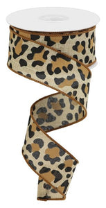 1.5"x10yd Leopard Print On Royal Burlap, Light Beige/Black/Brown  DC10
