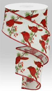 2.5"x10yd Cardinal On Branch On Royal, White/Red/Green/Brown/Gold  J3