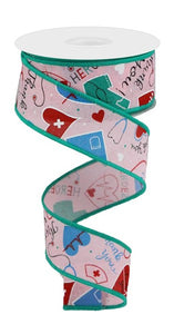 1.5"x10yd Random Health Care On Royal, Pale Pink/Red/Blue/Teal  F42