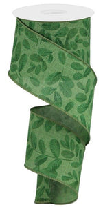 2.5"x10yd Bold Leaves On Royal Burlap, Clover Green/Blue Green/Dark Green/Sage Green  B93