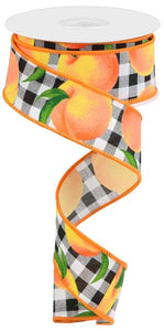 1.5"x10yd Peaches/Gingham w/Check, White/Peach/Gold/Green  M32