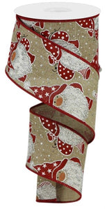 2.5"X10yd Christmas Gnomes On Royal Burlap, Light Beige/Red/White/Silver  B99