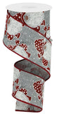 2.5"x10yd Christmas Gnomes On Royal Burlap, New Grey/Red/White/Silver  B97