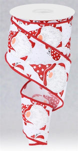 2.5"x10yd Christmas Gnomes On Royal Burlap, White/Red/White/Silver  B98