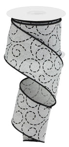 2.5"x10yd Dashed Swirls On Linen, Light Grey/Black  B90