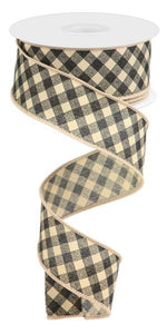 1.5"x10yd Bias Gingham Pattern On Royal, Tan/Black  MY54