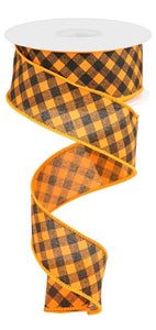 1.5"x10yd Bias Gingham Pattern On Royal Burlap , Orange/Black  MY53