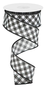 1.5"x10yd Bias Gingham Pattern On Royal Burlap, White/Black  MY55
