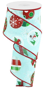 2.5"x10yd Hanging Christmas Ornaments, Ice Blue/Red/Green/Gold  B92
