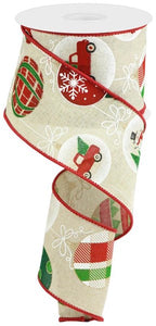 2.5"x10yd Hanging Christmas Ornaments, Light Natural/Red/Emerald Green/Black/White/Gold  B93