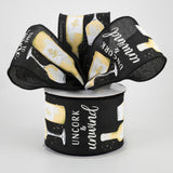 2.5"x10yd Wine Bottle On Royal Burlap, Black/White/Cream/Yellow  M26