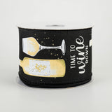 2.5"x10yd Wine Bottle On Royal Burlap, Black/White/Cream/Yellow  M26