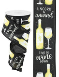 2.5"x10yd Wine Bottle On Royal Burlap, Black/White/Cream/Yellow  M26