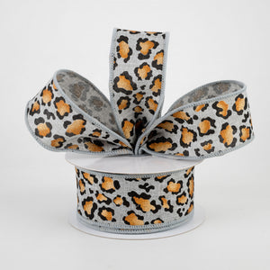 1.5"x10yd Metallic Animal Print On Royal Burlap, Light Grey/Black/Rust/Gold  B112