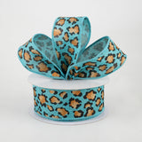 1.5"x10yd Metallic Animal Print On Royal Burlap, Light Teal/Black/Rust/Gold  B61D