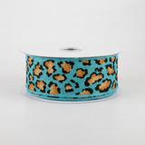 1.5"x10yd Metallic Animal Print On Royal Burlap, Light Teal/Black/Rust/Gold  B61D