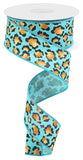1.5"x10yd Metallic Animal Print On Royal Burlap, Light Teal/Black/Rust/Gold  B61D