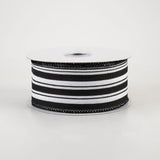 1.5"x10yd Vertical Stripe On Royal Burlap, White/Black  MY2D