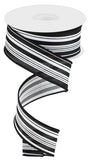 1.5"x10yd Vertical Stripe On Royal Burlap, White/Black  MY2D