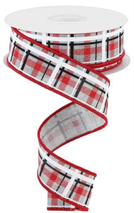 1.5"x10yd Printed Plaid On Royal, Light Grey/Red/Black/White  OC40