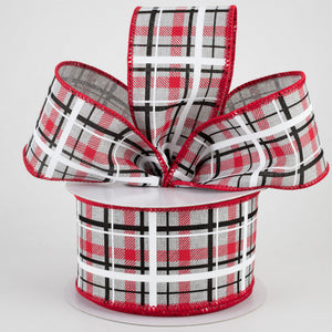 2.5"x10yd Printed Plaid On Royal Burlap, Light Grey/Red/Black/White  OC37